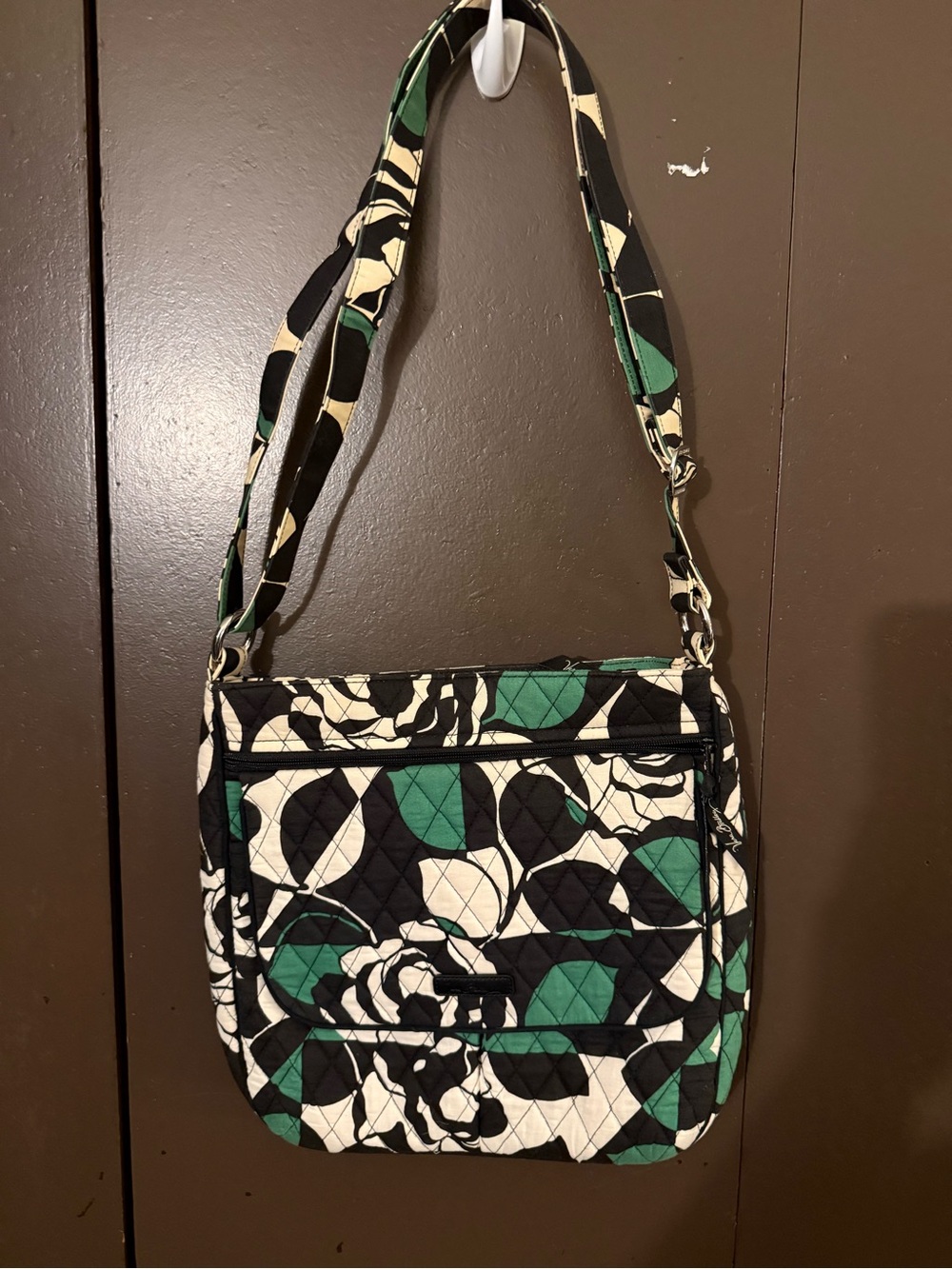 Vera Bradley Black Green Cream Quilted imperial rose Floral Crossbody Bag